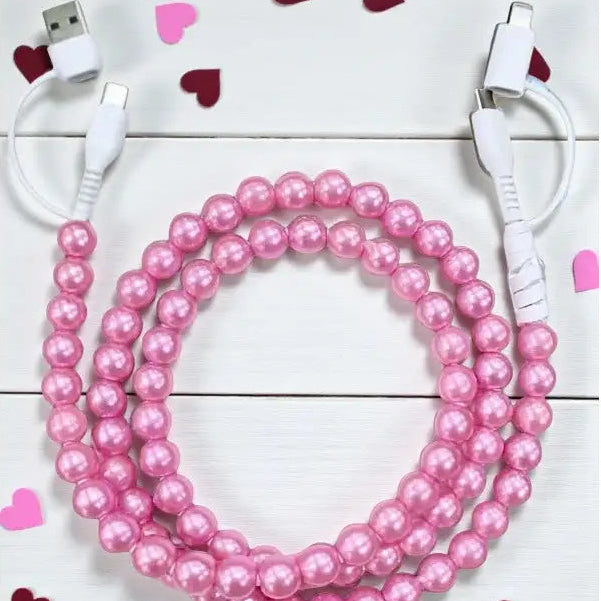 Pink Pearl Cord Phone Charger