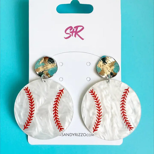 White Pearl Acrylic Baseball Dangle