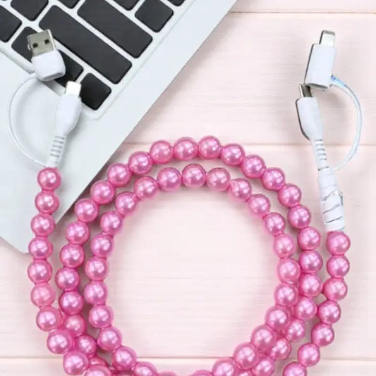 Pink Pearl Cord Phone Charger