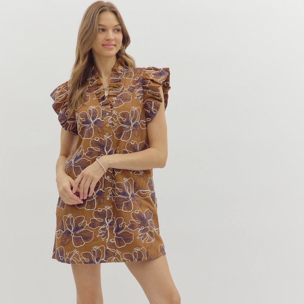 Floral Embroidered Puff Sleeve Mini Dress
