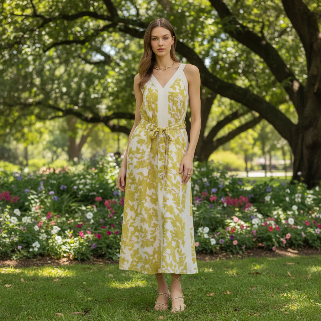 Lime Light Patterned Midi Dress in Citrus