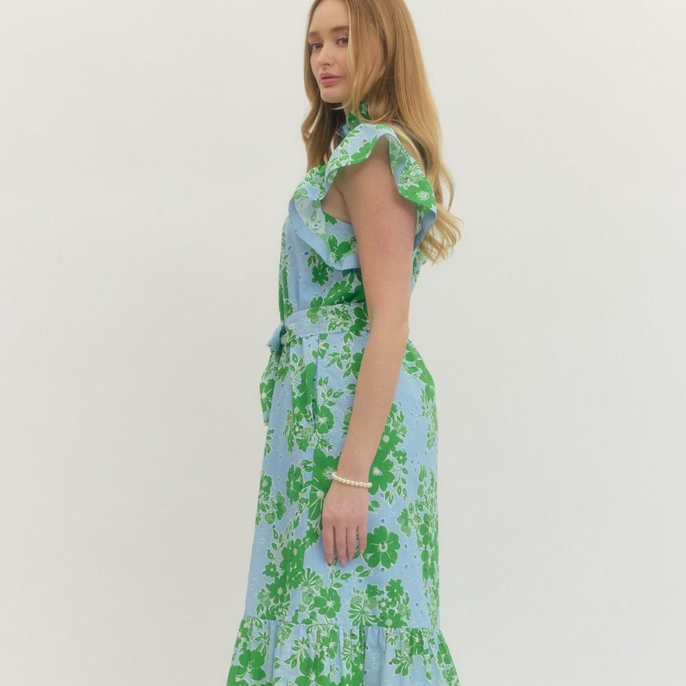 Entro Blue & Green Floral Dress