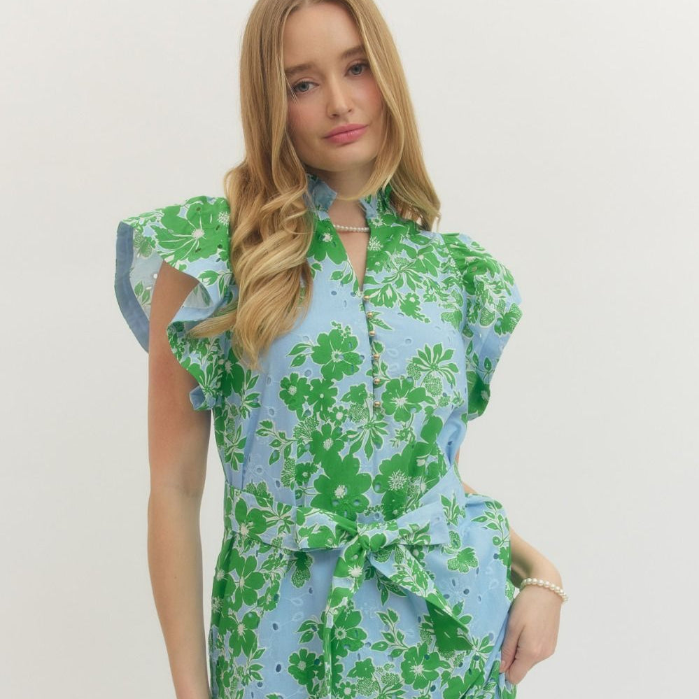 Entro Blue & Green Floral Dress Entro Blue & Green Floral Dress