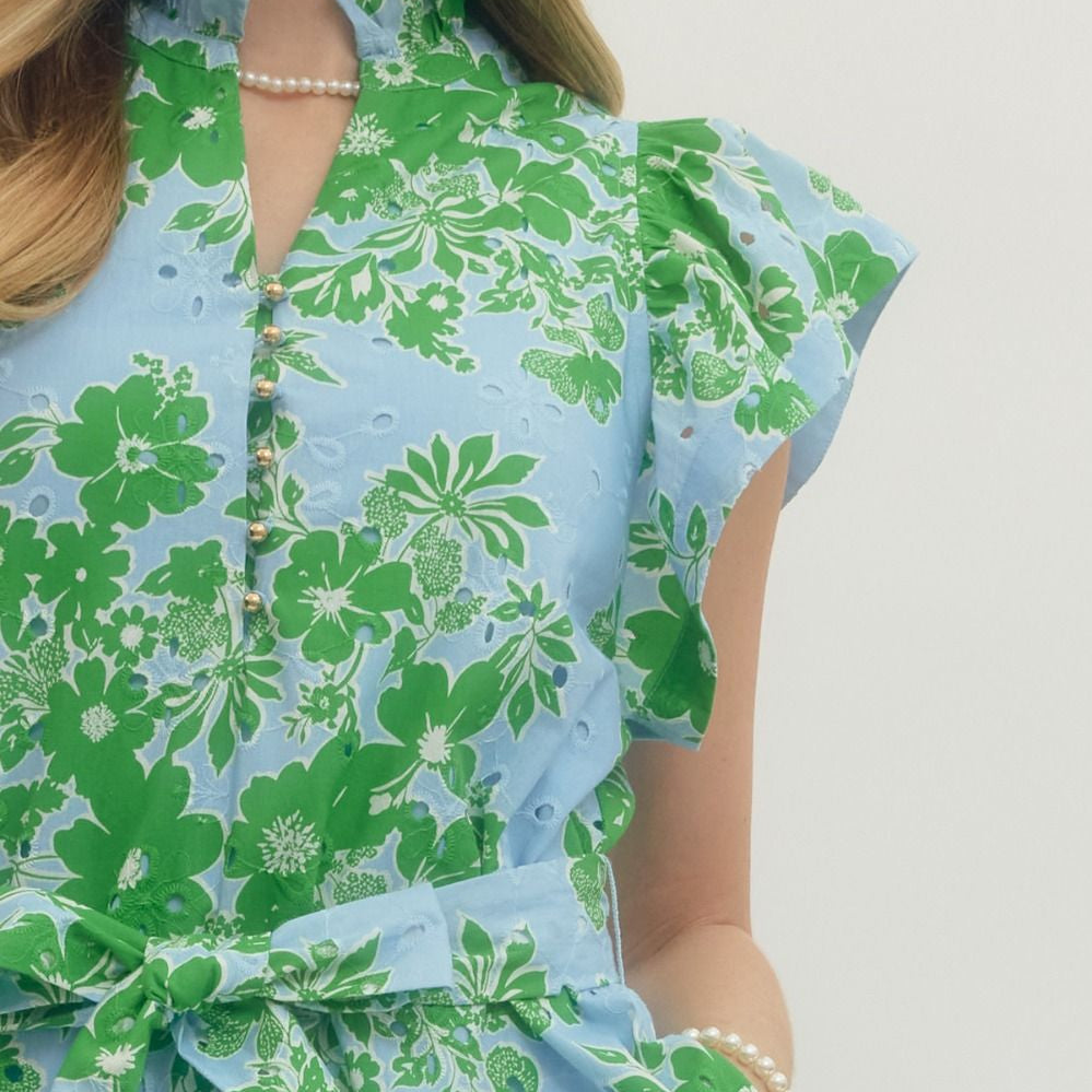Entro Blue & Green Floral Dress Entro Blue & Green Floral Dress
