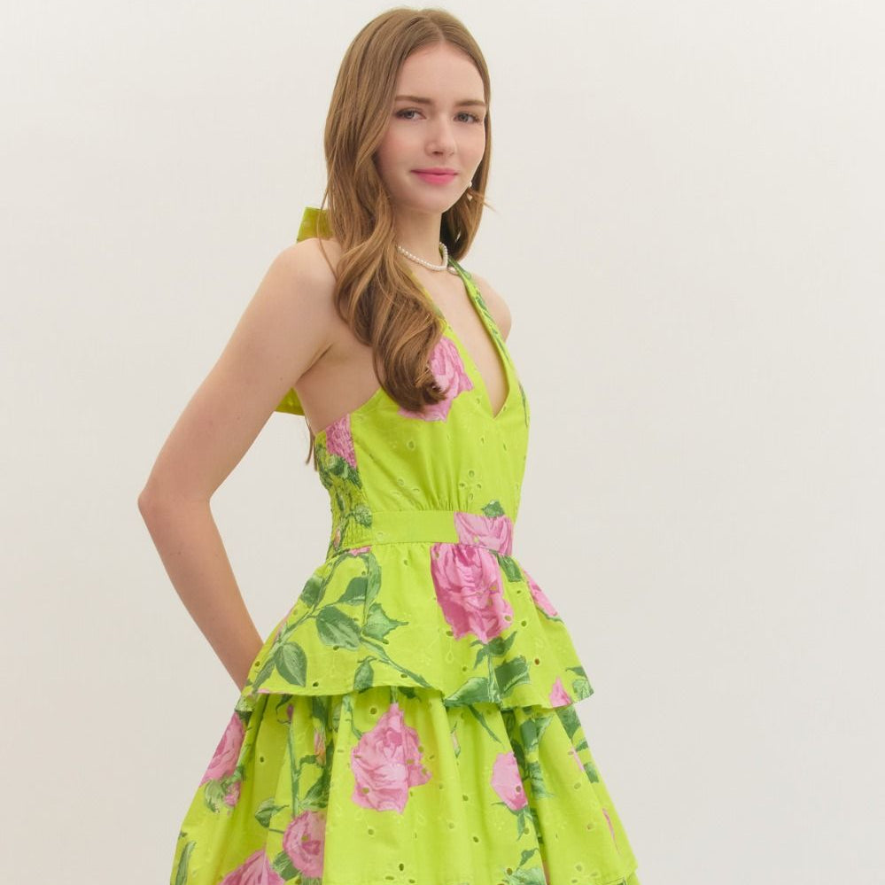 Floral Print Halter Neck Midi Dress