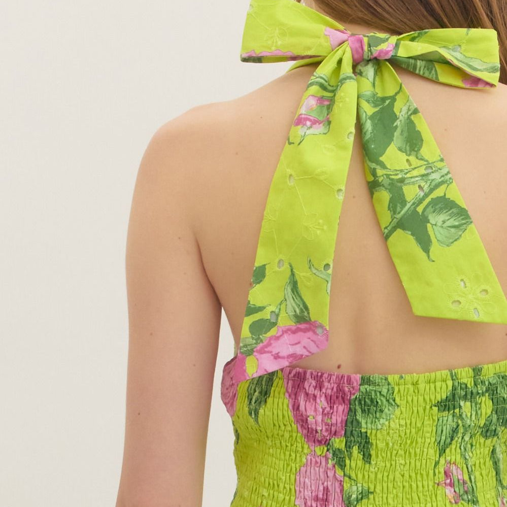 Floral Print Halter Neck Midi Dress