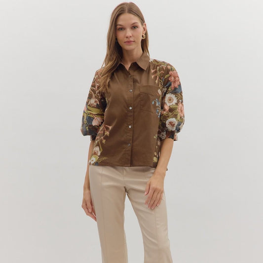 Floral Print Cuff Sleeve Top