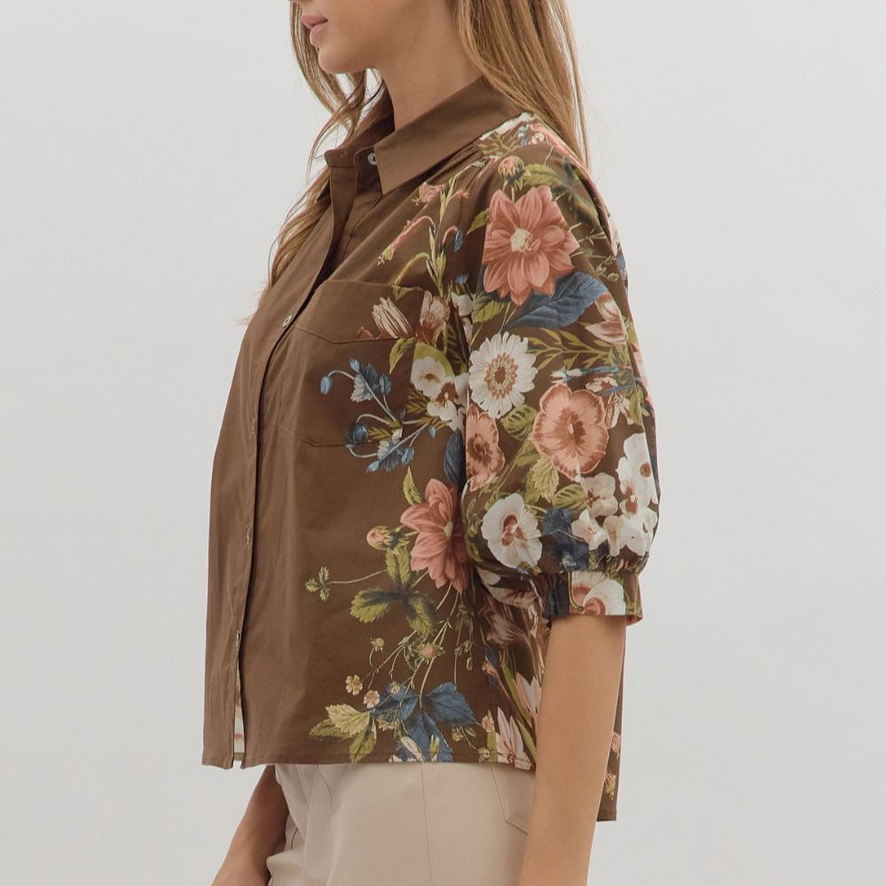 Floral Print Cuff Sleeve Top