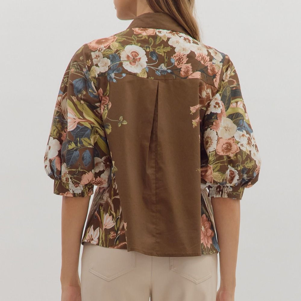 Floral Print Cuff Sleeve Top