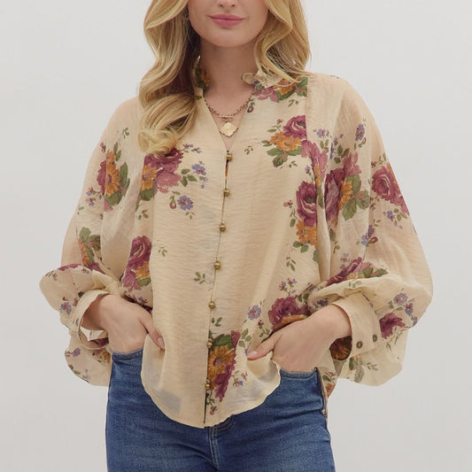 Floral Long Puff Sleeve Top
