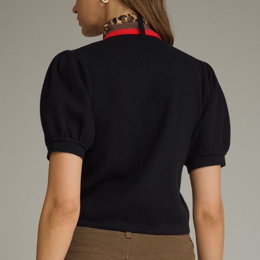 Black Leopard Collar Scarf Top