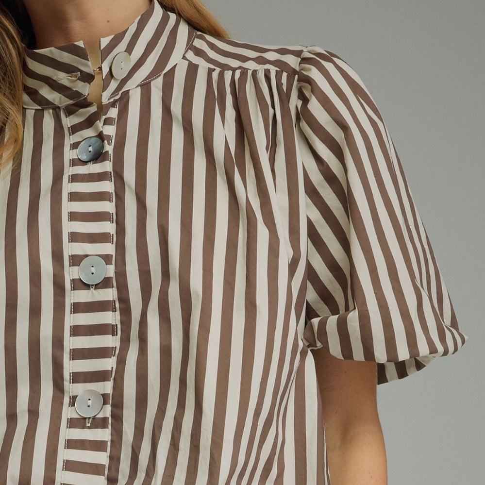 Strip Print With Balloon Sleeve Top