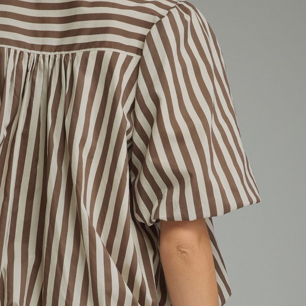 Strip Print With Balloon Sleeve Top