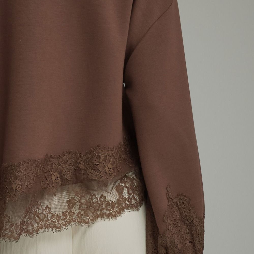 Entro Solid Balloon Sleeve top with Round Neckline & Lace Detail