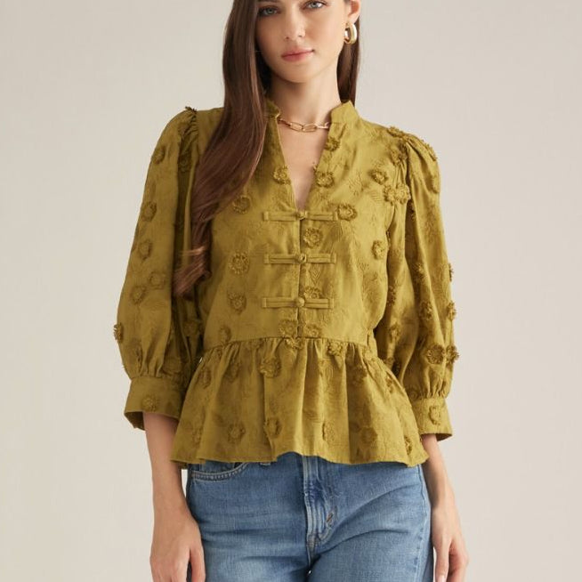 Woven Button Loop Top
