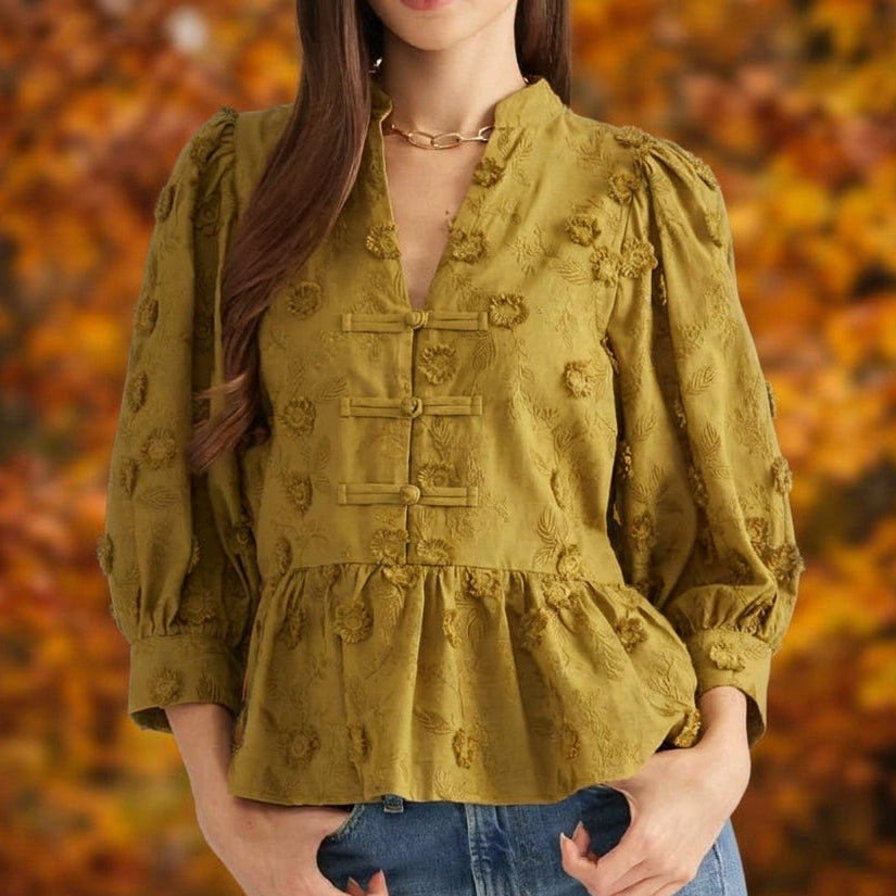 Woven Button Loop Top