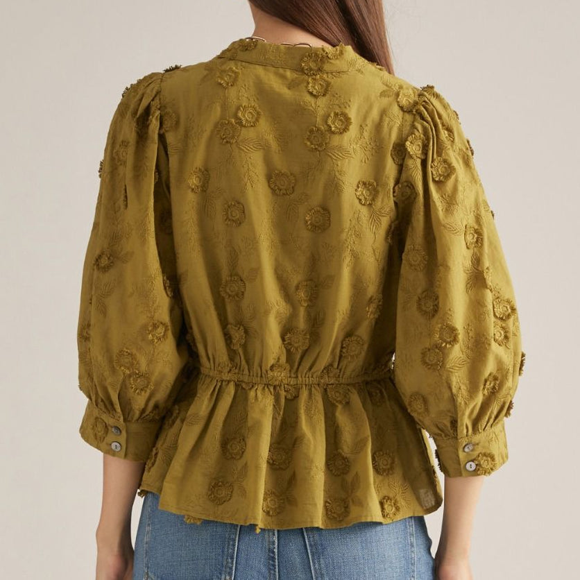 Woven Button Loop Top