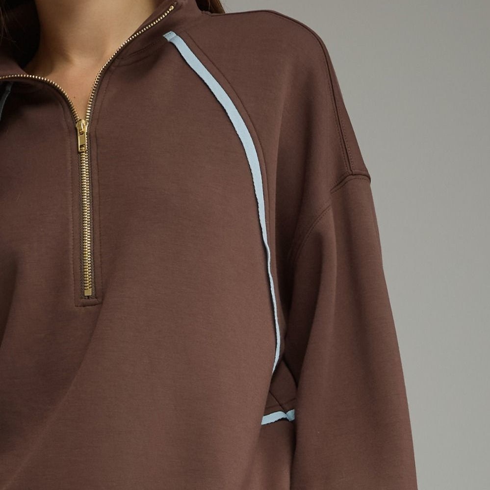 Brown Set With Contrast Piping Top and Pant