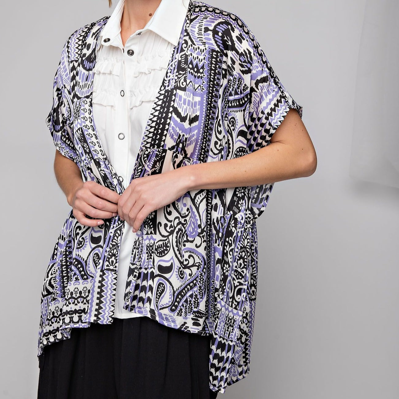 Tribal Print Satin Kimono