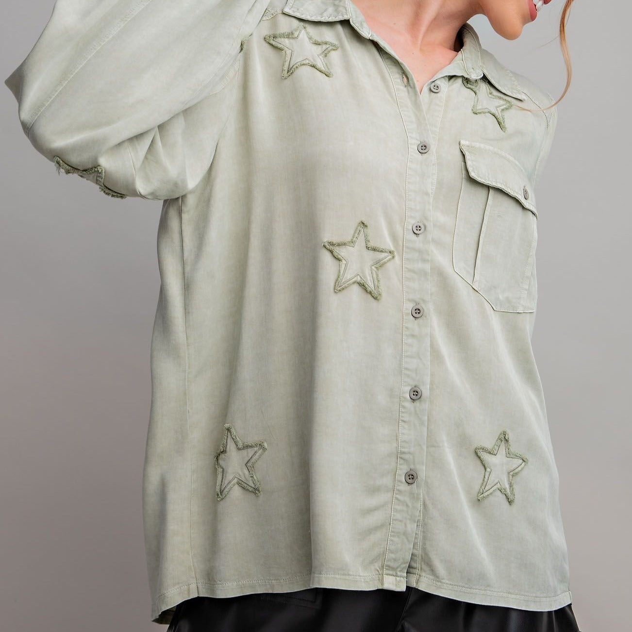 Star Patch Washed Button Down Shirt