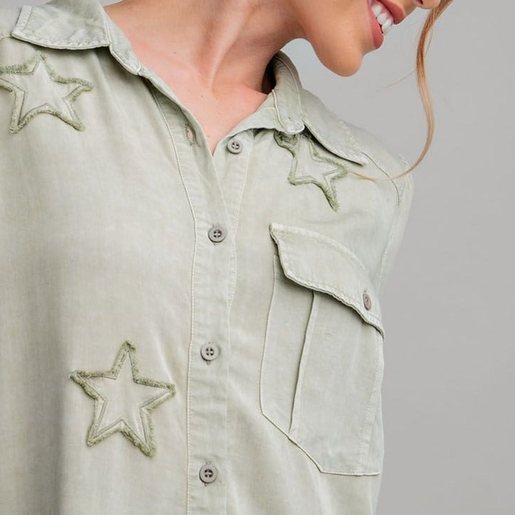Star Patch Washed Button Down Shirt