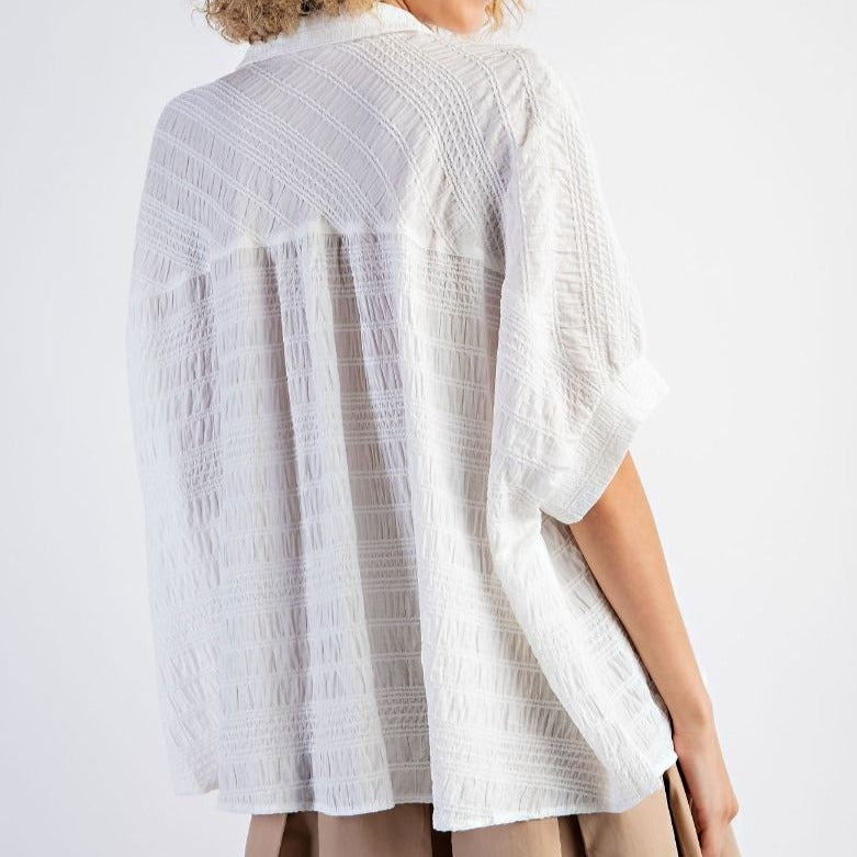 Textured Woven Button-Down Oversized Shirt