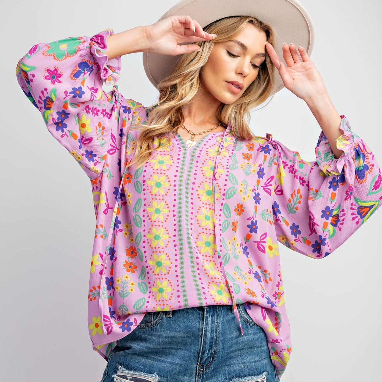 Printed Rayon Gauze Floral Woven Blouse