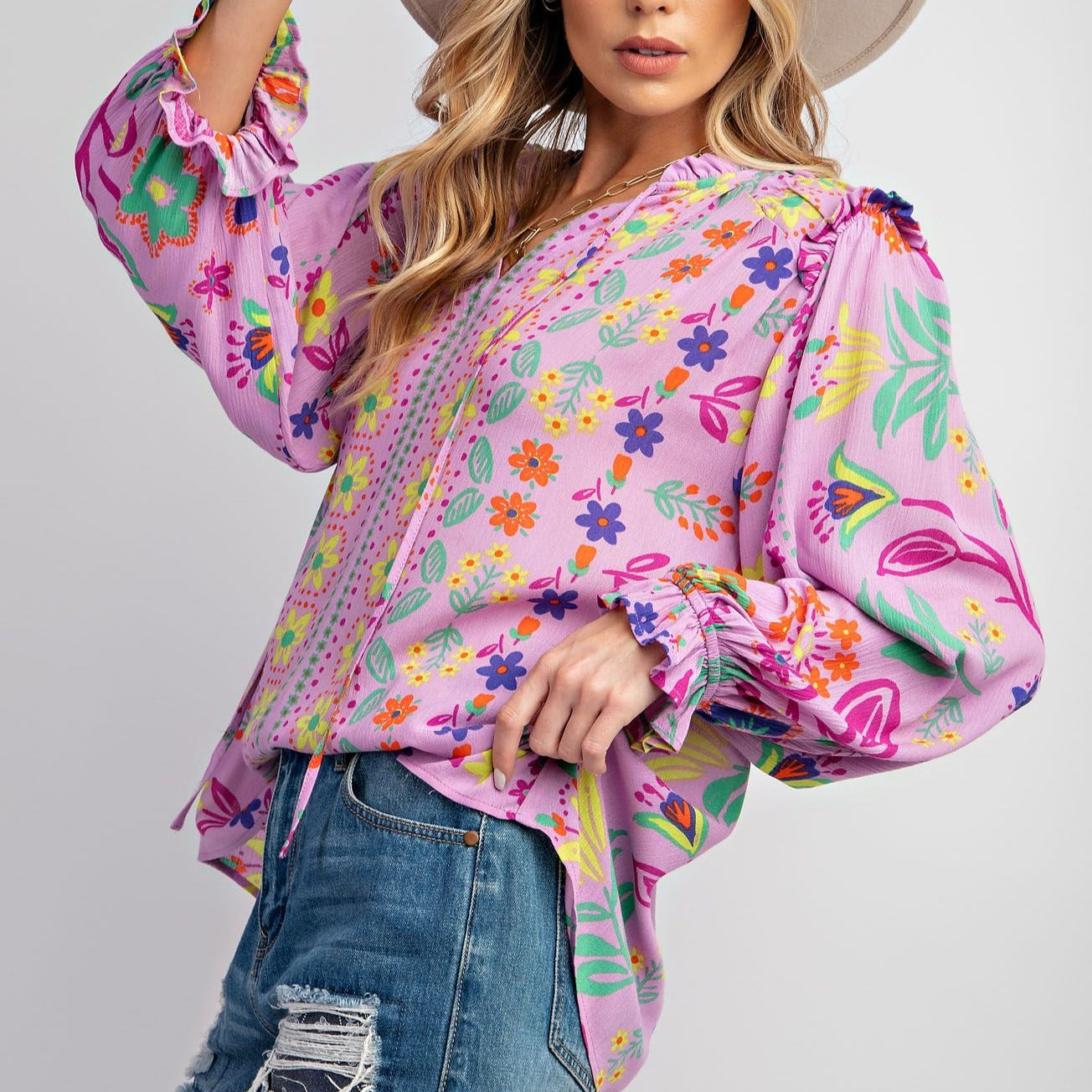 Printed Rayon Gauze Floral Woven Blouse