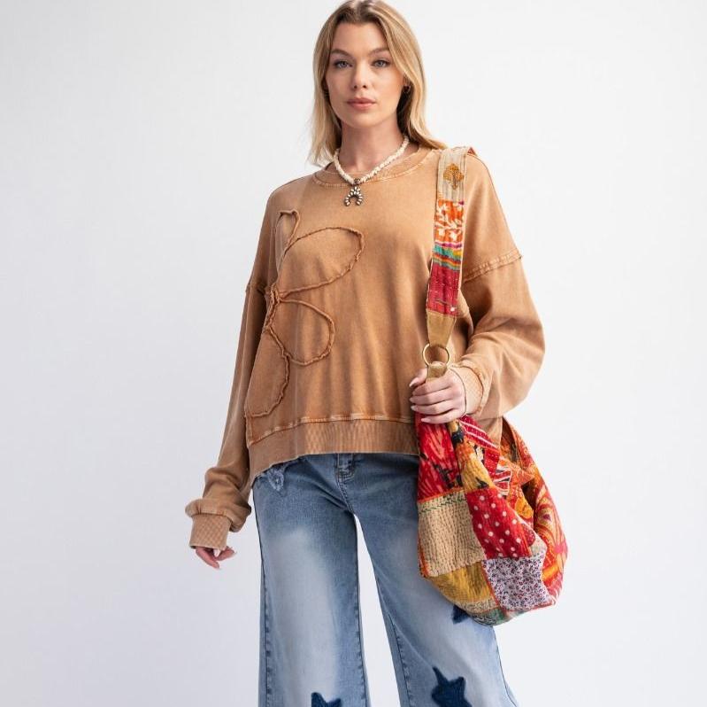 Flower Patch Washed Terry Knit Oversized Top