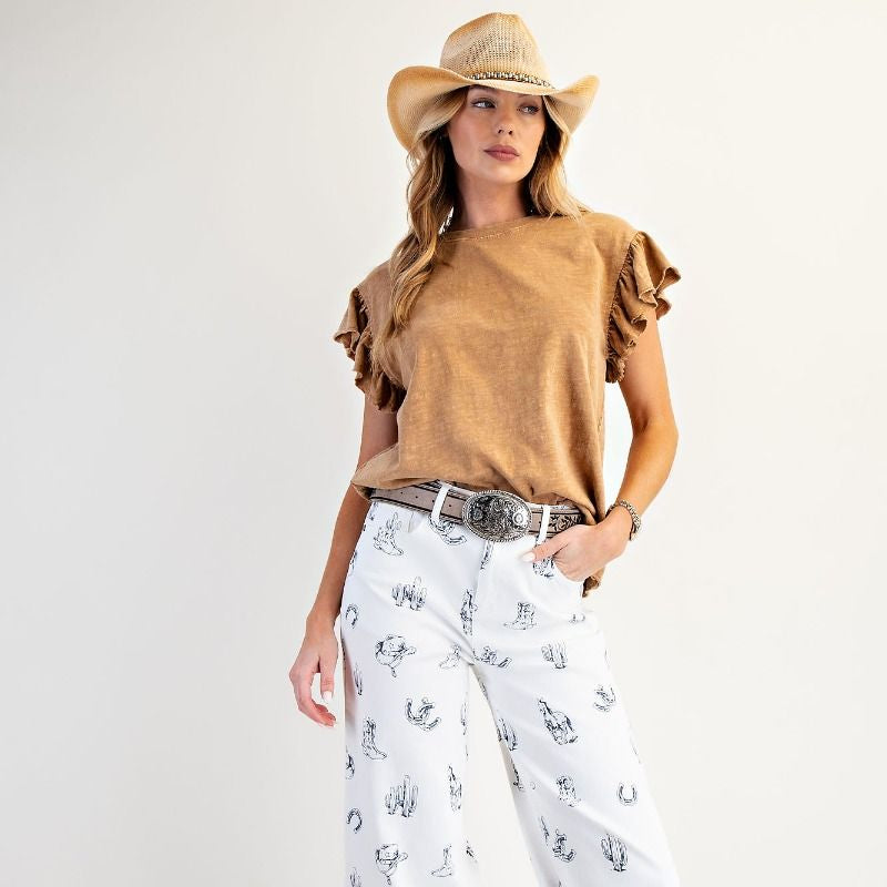 Wing Sleeves Cotton Slub Mineral Washed Top