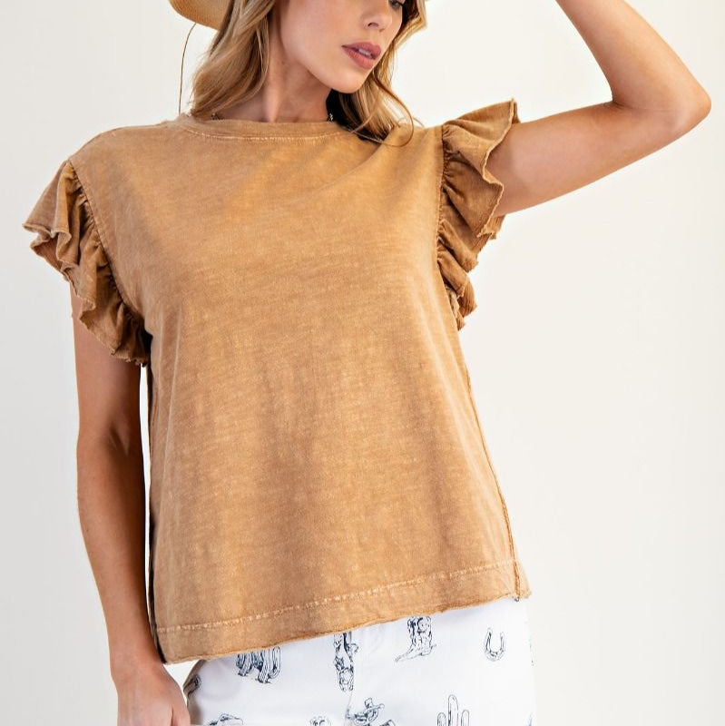 Wing Sleeves Cotton Slub Mineral Washed Top