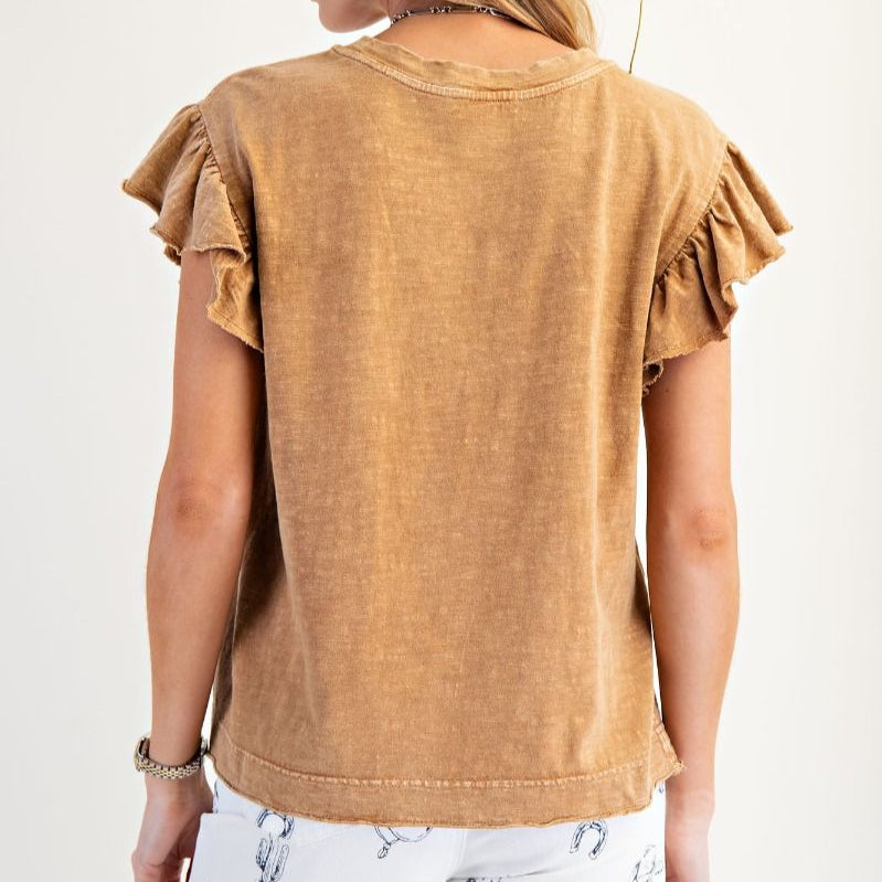Wing Sleeves Cotton Slub Mineral Washed Top