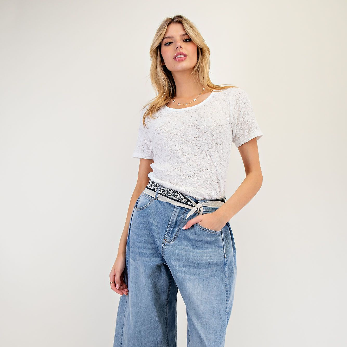 Allover Lace Short Sleeve Top