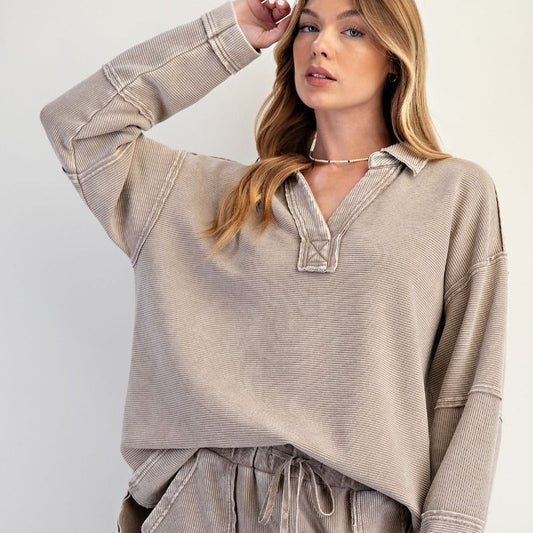 TEXTURED THERMAL WASHED PULLOVER