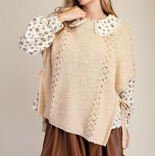 HALF SLVS KNITTED SWEATER PONCHO