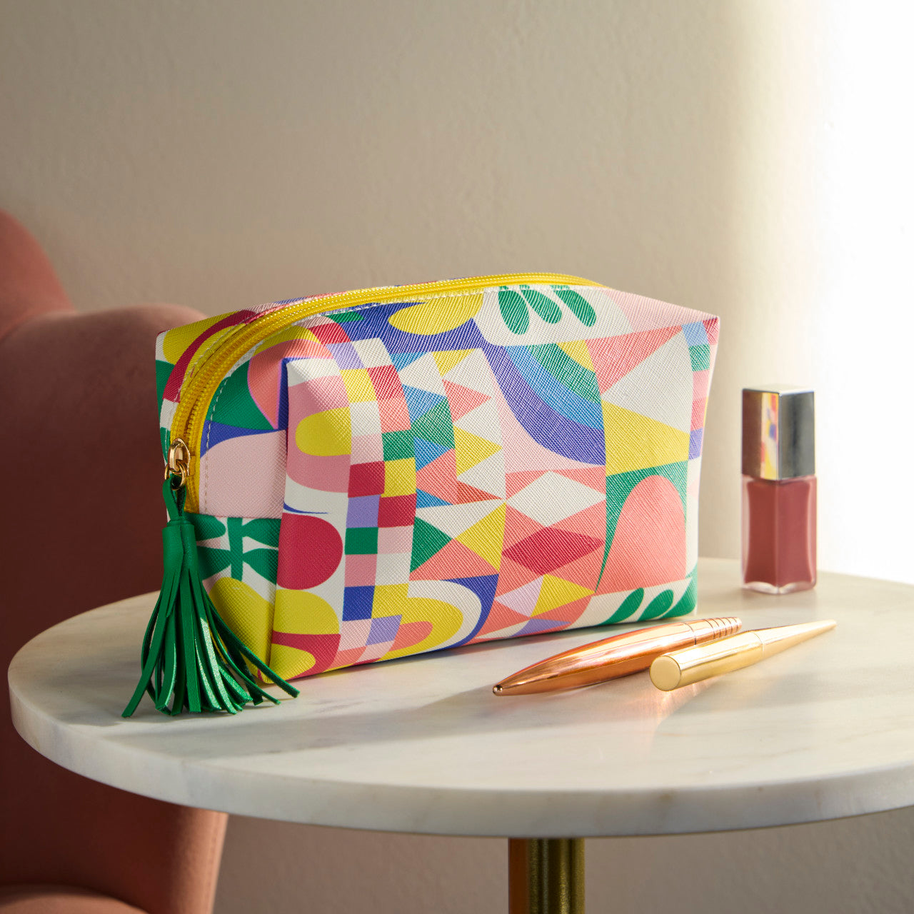 Folk Collage Multi Color Quilted Zip Pouch