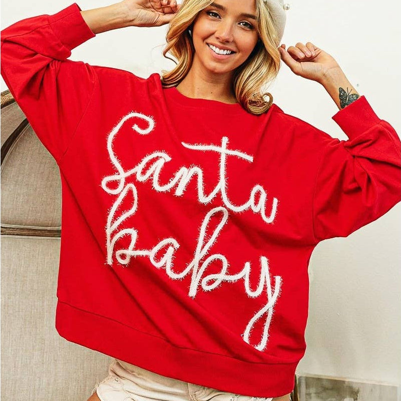 TINSEL SANTA BABY LETTERING CHRISTMAS SWEATSHIRT