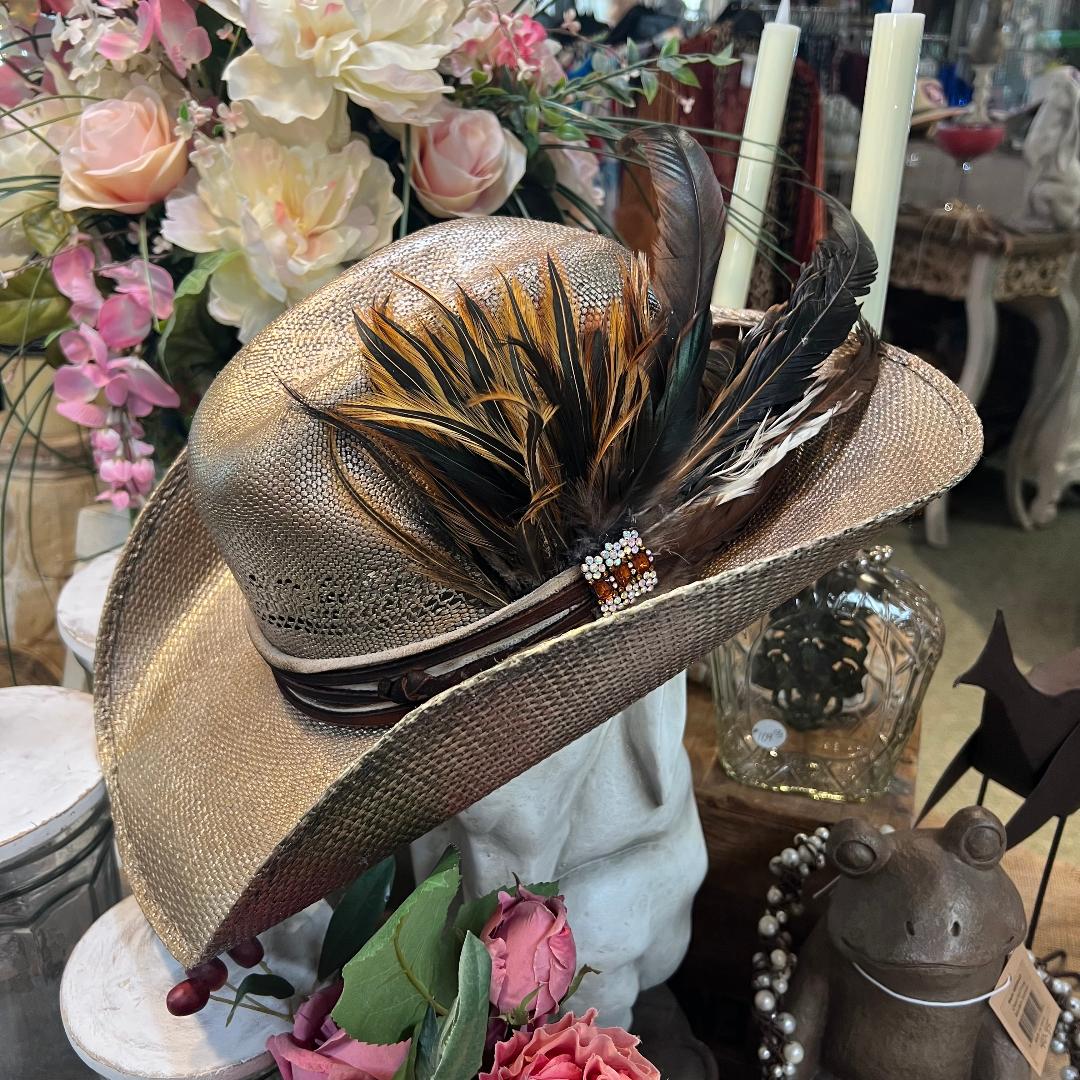 Handcrafted Vintage Gold Feathered Hat Made with 100% Paper
