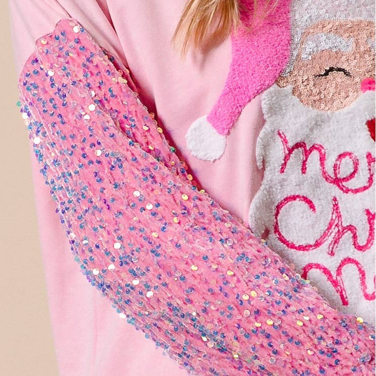VELVET SEQUIN SANTA WASHED CHRISTMAS PULLOVER