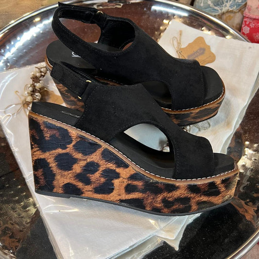 Freddie Black & Leopard Wedge Sandal