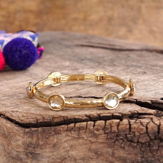 Jeweled Golden Bangle with Faceted Glass Yellow Jewels