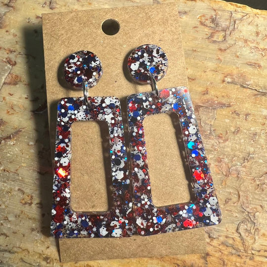 Red, White & Blue Glitter Acrylic Earrings