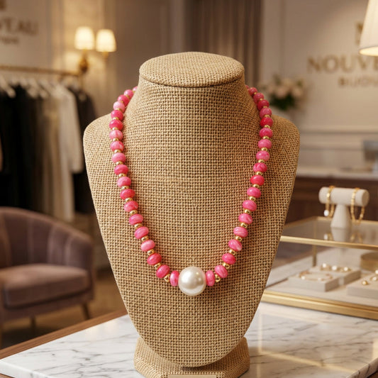 Aylani Hot Pink Beaded Pearl Necklace