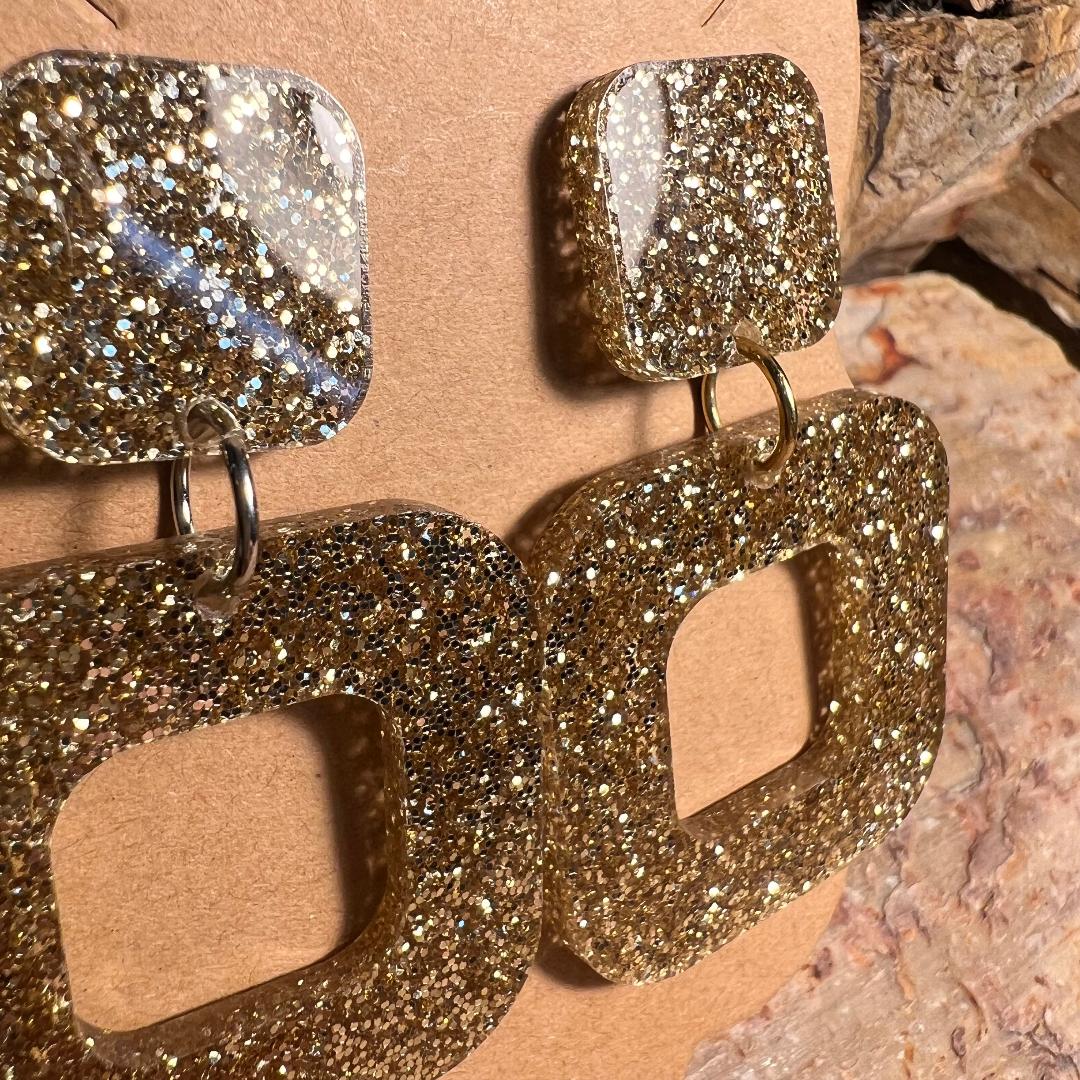 Gold Glitter Acrylic Dangle Earrings