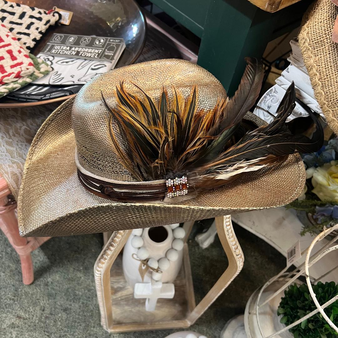 Handcrafted Vintage Gold Feathered Hat Made with 100% Paper