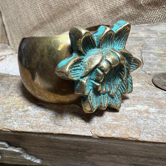 Hand Painted Turquoise Brass Cuff