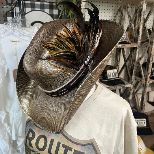 Handcrafted Vintage Gold Feathered Hat Made with 100% Paper