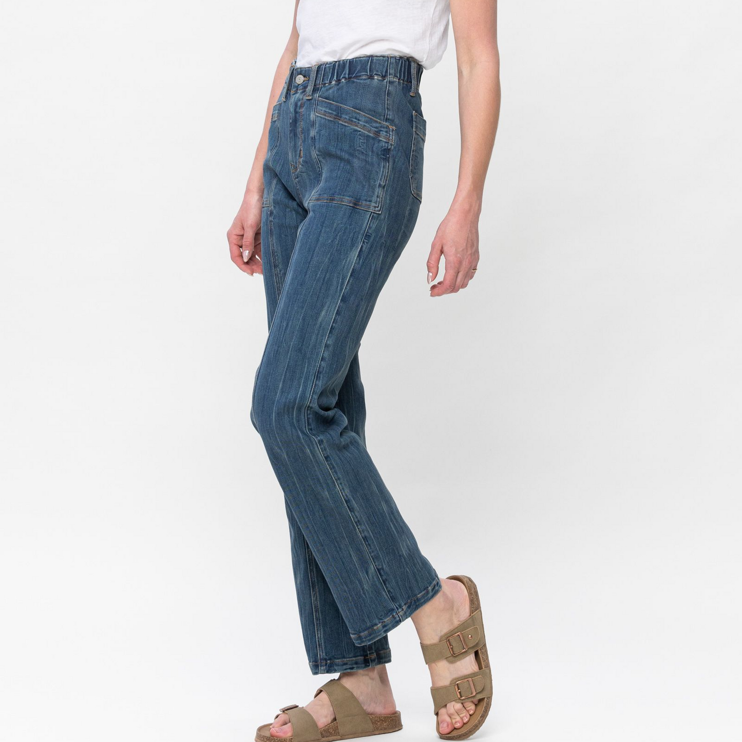 High Elastic Waisted Vintage Straight Leg Jeans