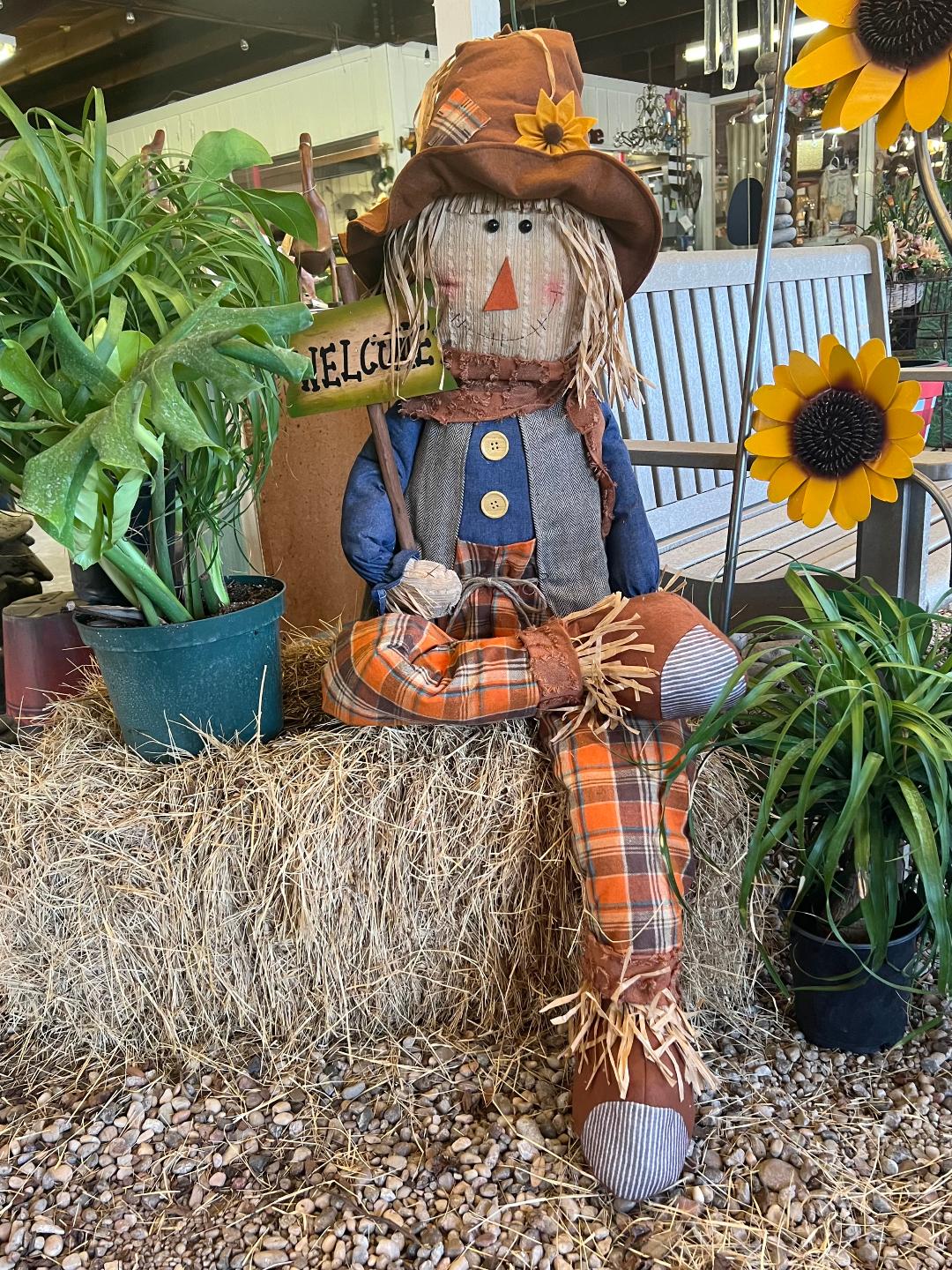 Fall Scarecrow with Welcome Sign