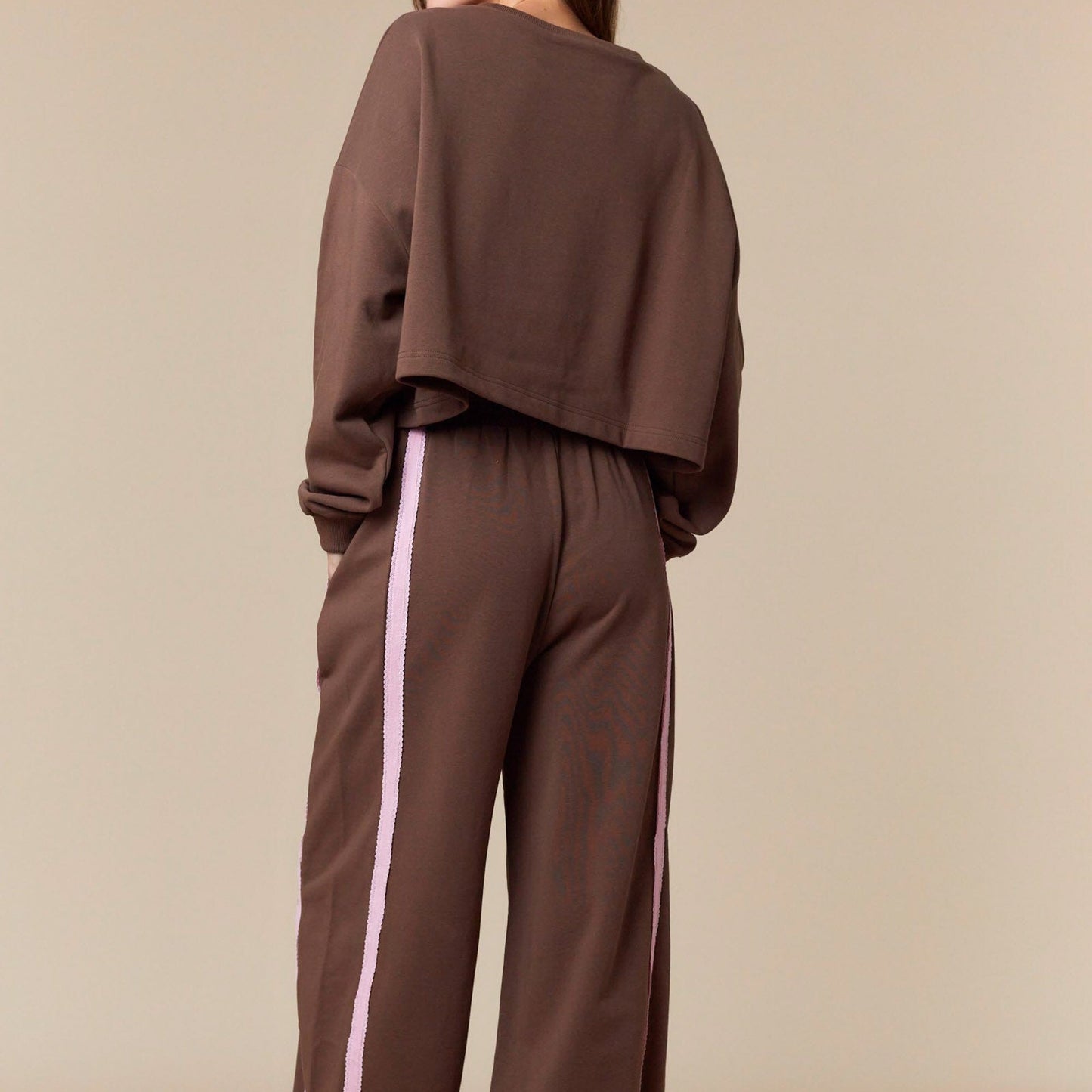 Lace Trim Detail Cropped Sweatshirt And Pant Set